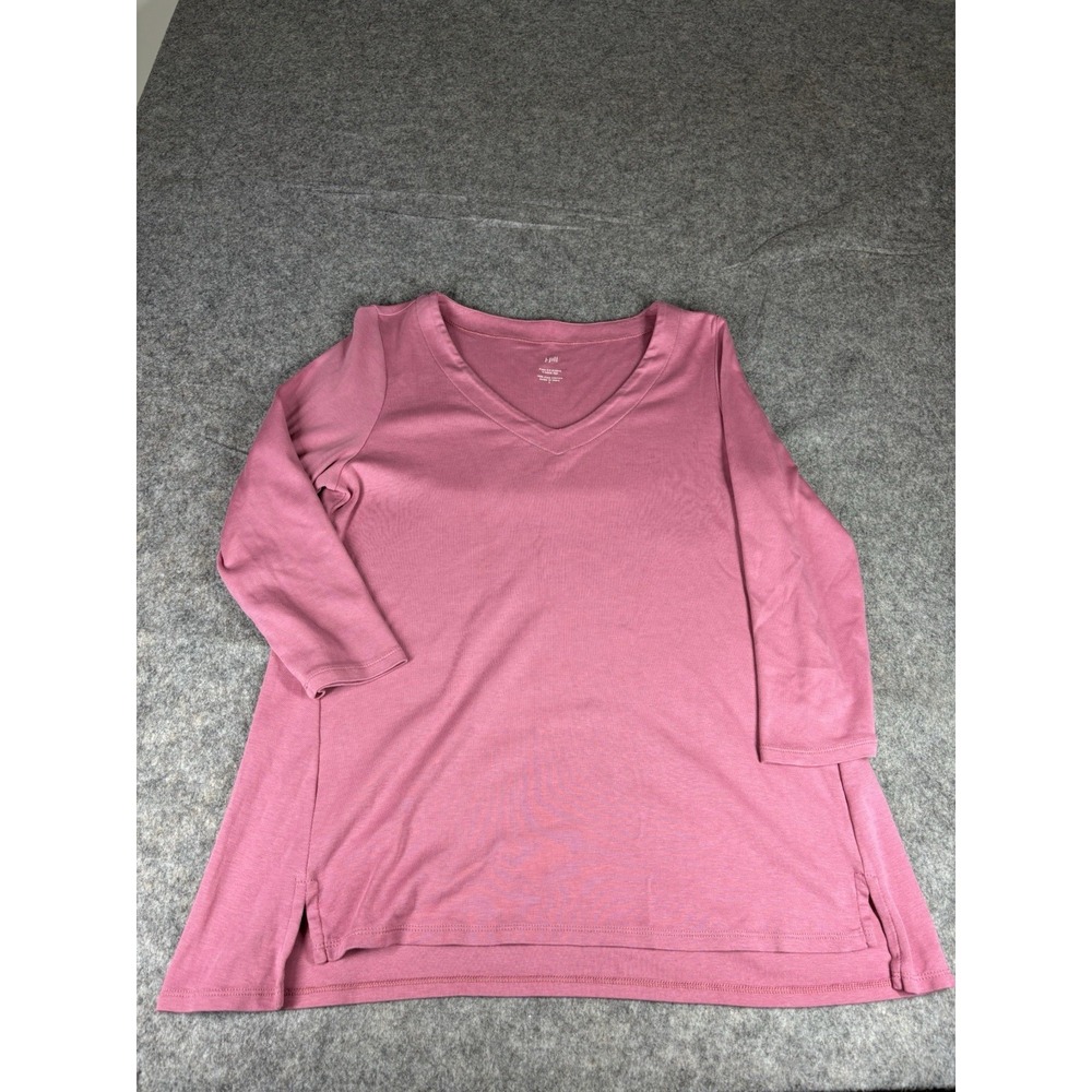J. Jill Womens Size S Pima 3/4 Sleeve V Neck Top Casual Pull Over Blouse Pink